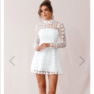 Selfie Leslie white lace mini dress